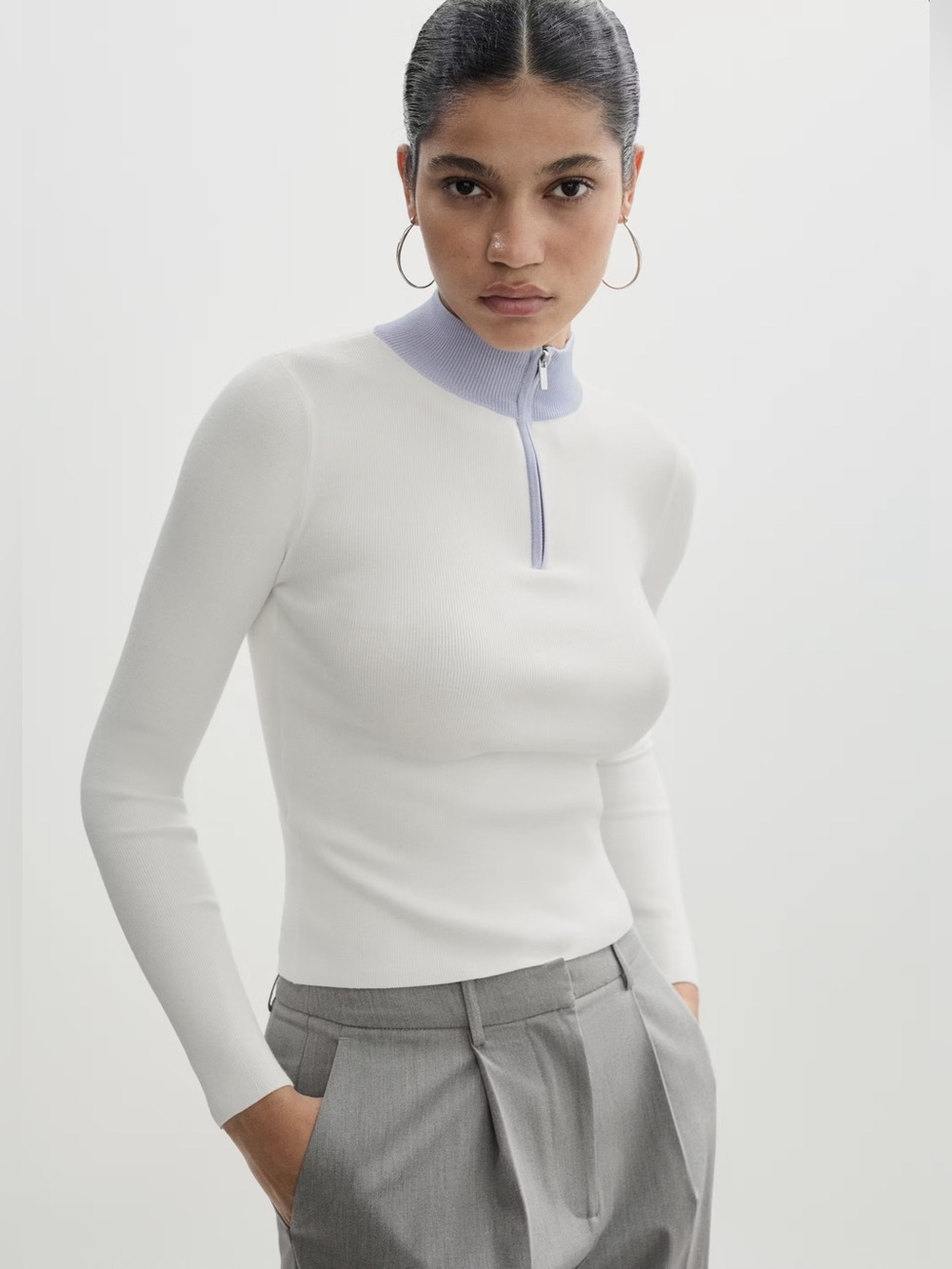 Mango White zip-neck jumper NWT